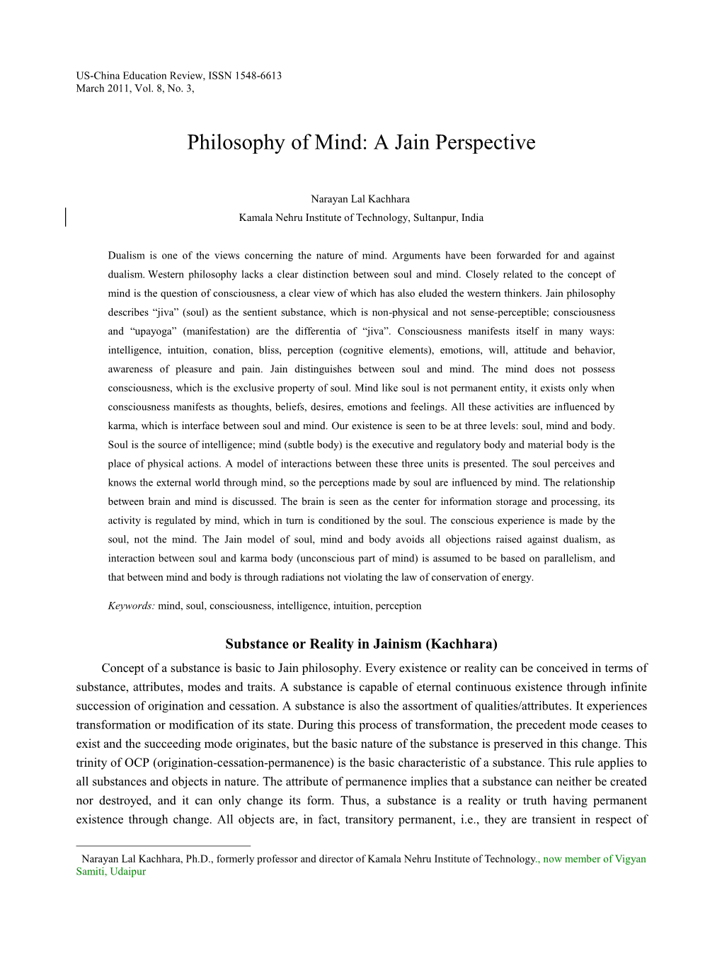 Philosophy of Mind a Jain Perspective