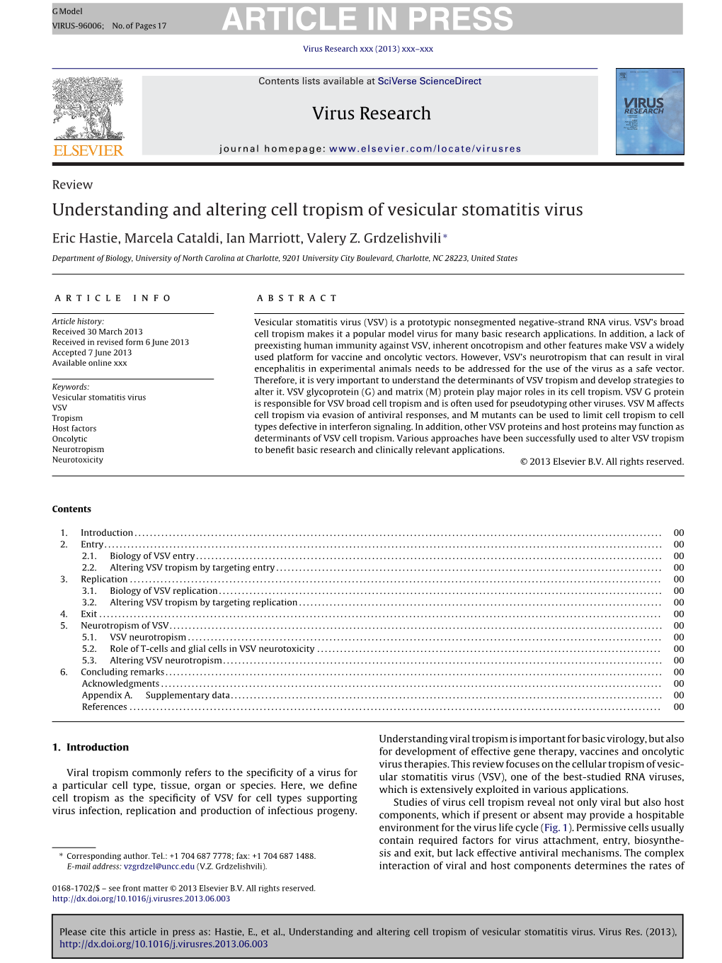 Understanding and Altering Cell Tropism of Vesicular Stomatitis Virus