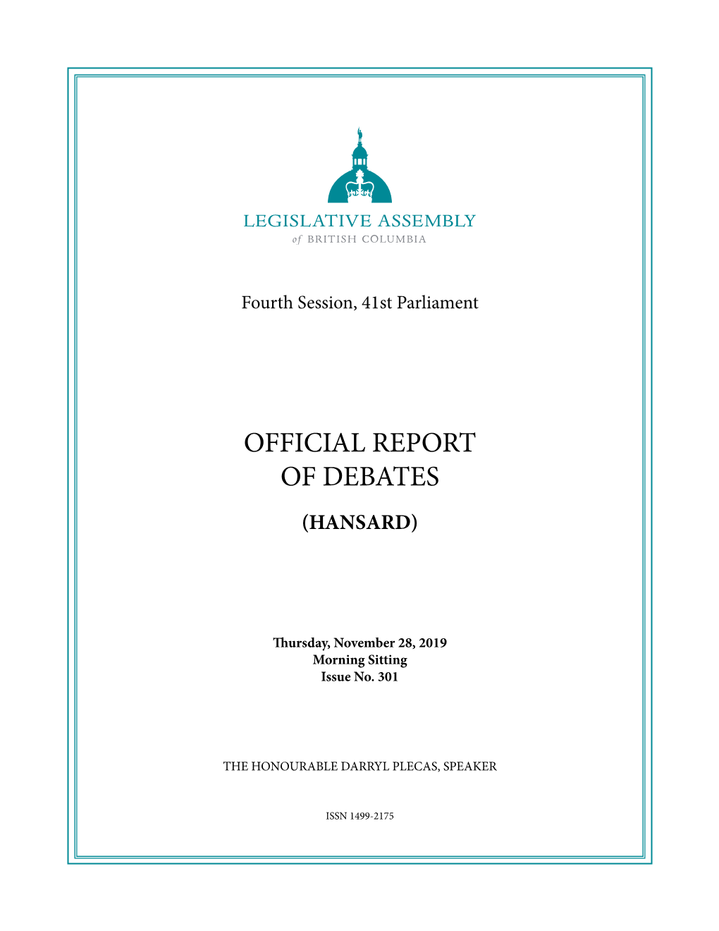 Official Report of Debates (Hansard)