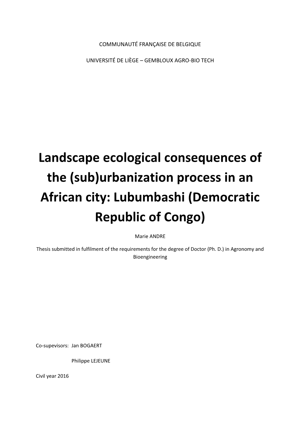 Sub)Urbanization Process in an African City: Lubumbashi (Democratic Republic of Congo