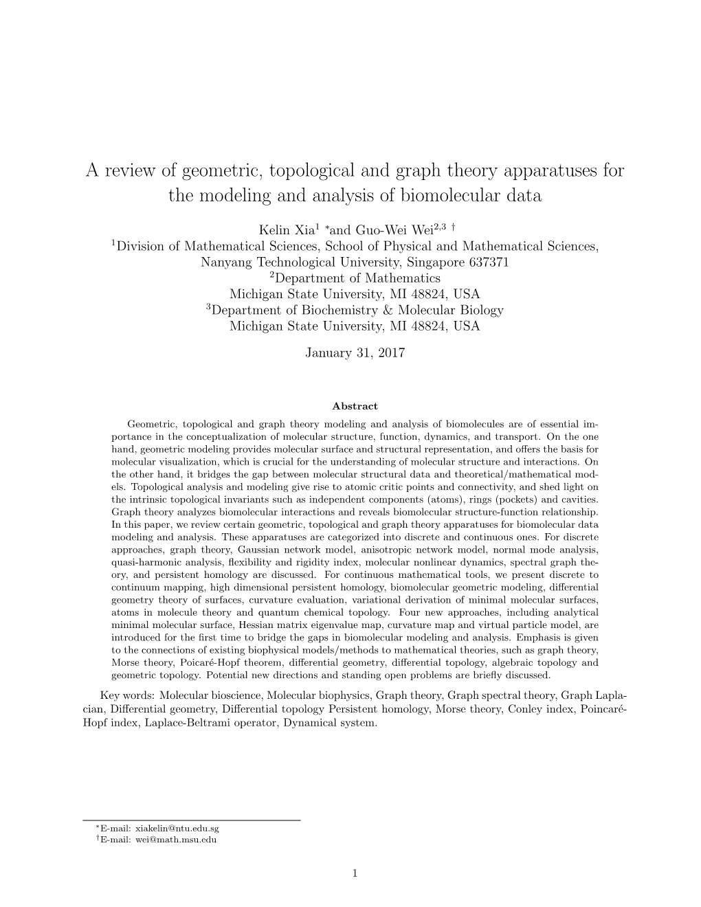 A Review of Geometric, Topological and Graph Theory Apparatuses for the Modeling and Analysis of Biomolecular Data