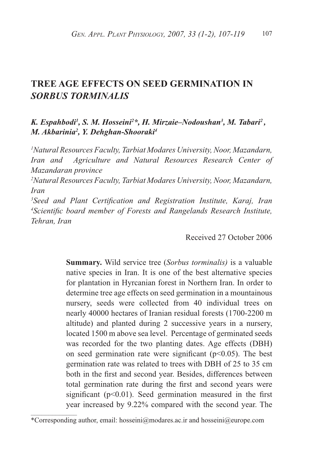 Tree Age Effects on Seed Germination in Sorbus Torminalis