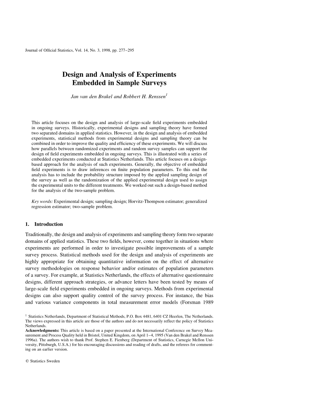 Design and Analysis of Experiments Embedded in Sample Surveys