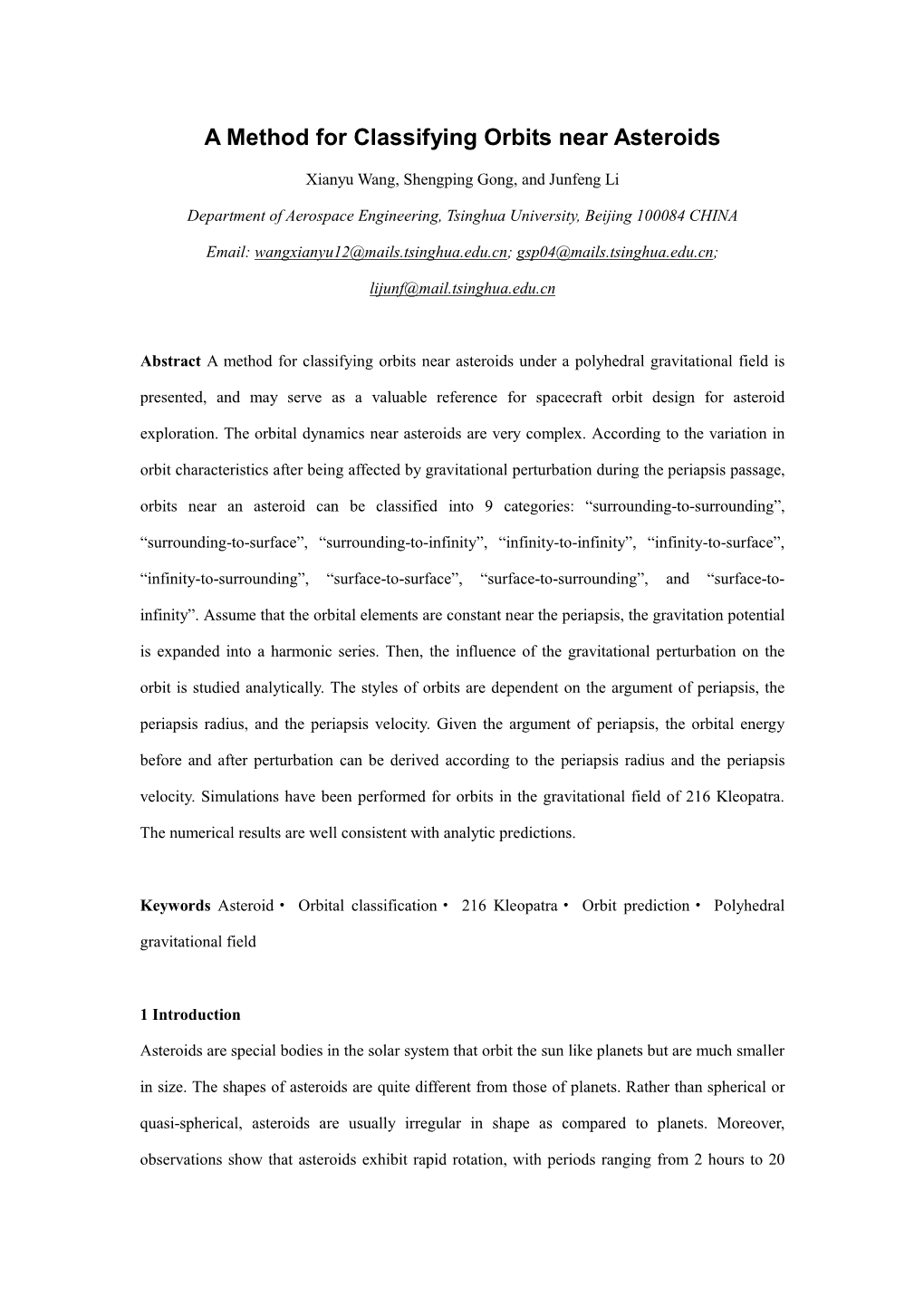 A Method for Classifying Orbits Near Asteroids