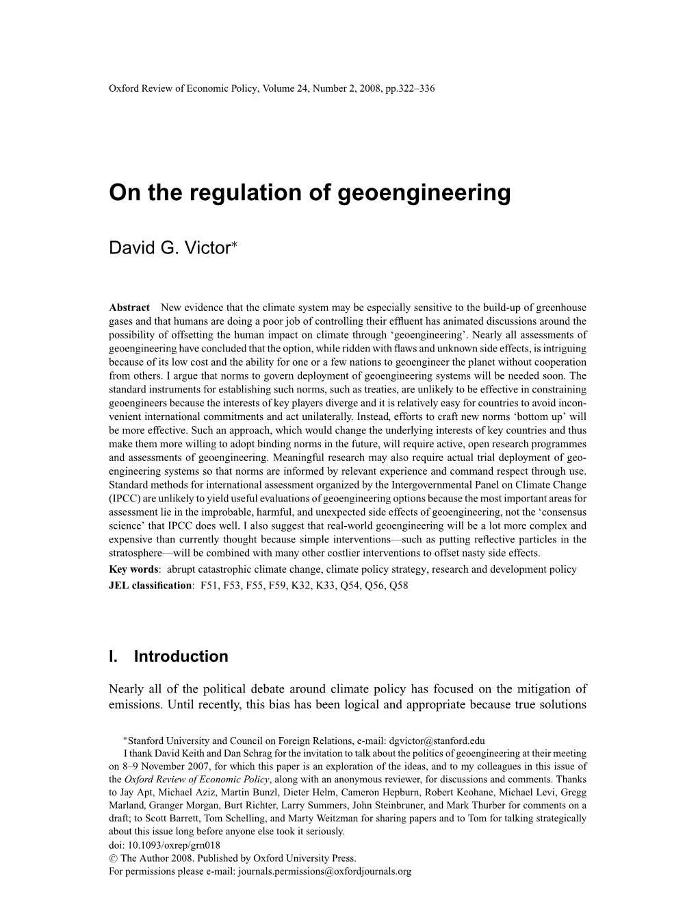 On the Regulation of Geoengineering