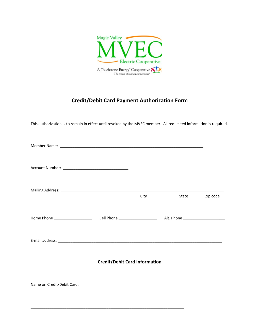 Credit/Debit Card Payment Authorization Form