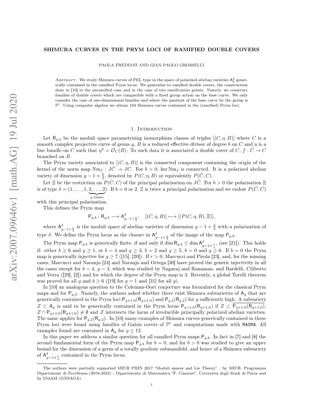 Arxiv:2007.09646V1 [Math.AG]