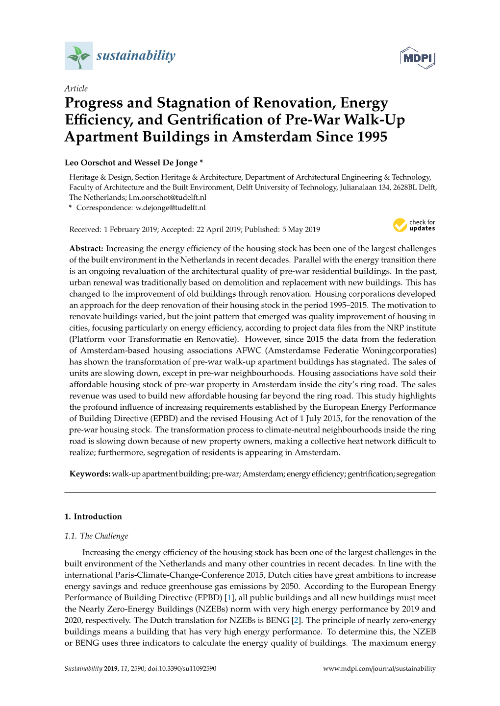 Progress and Stagnation of Renovation, Energy Efficiency, and Gentrification of Pre-War Walk-Up Apartment Buildings in Amsterdam