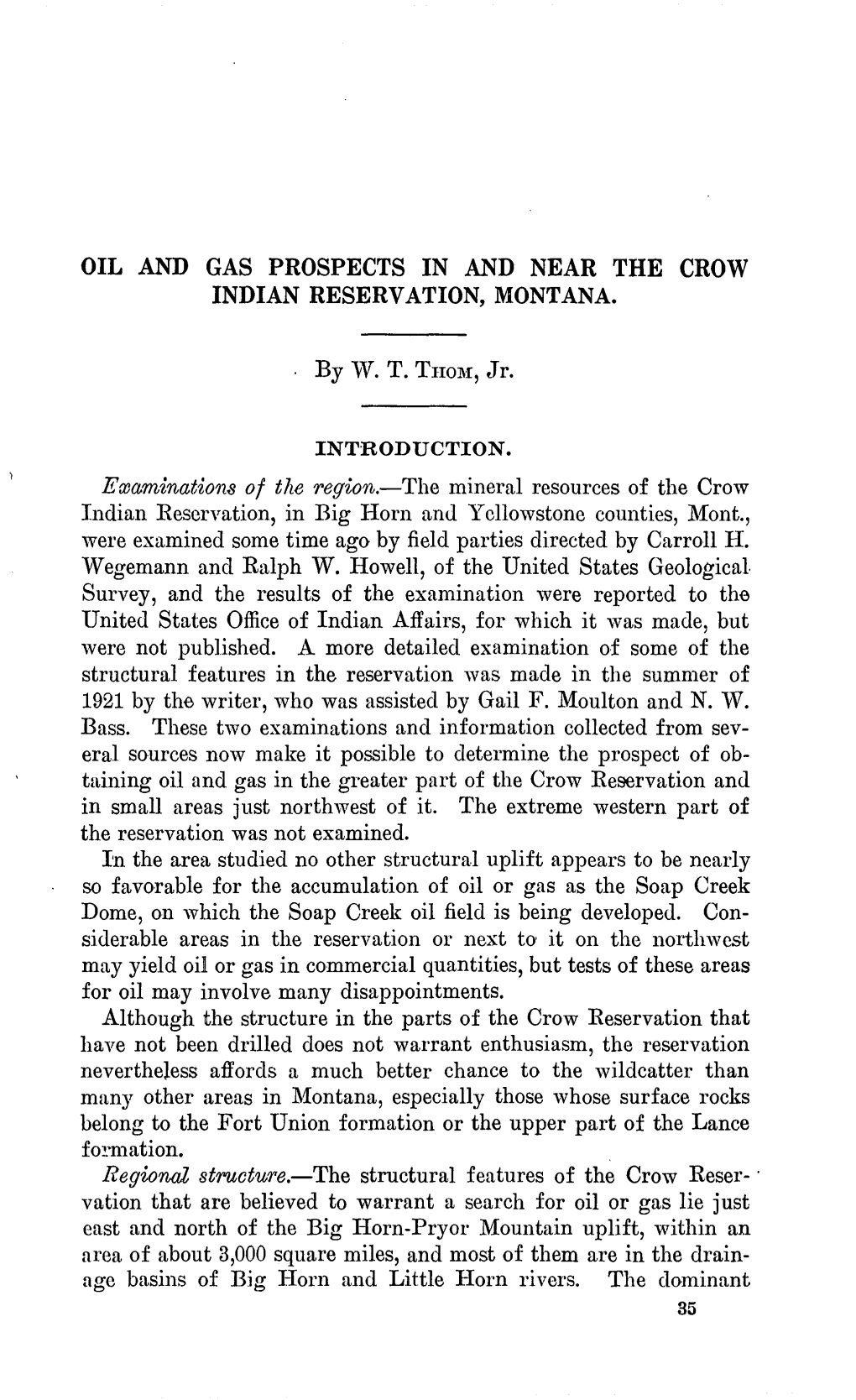 Oil and Gas Prospects in and Near the Crow Indian Reservation, Montana