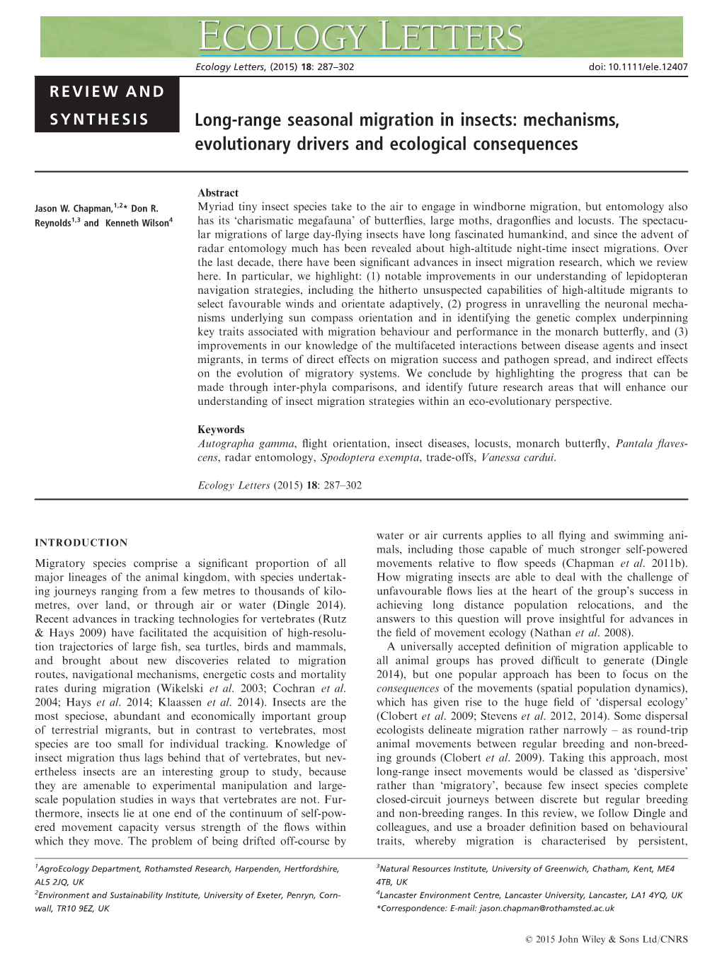 Range Seasonal Migration in Insects: Mechanisms, Evolutionary Drivers and Ecological Consequences