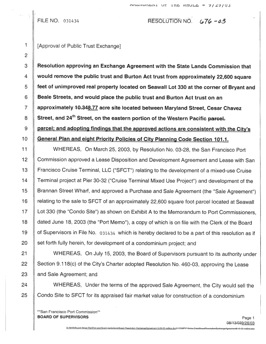 3 Resolution Approving an Exchange Agreement with the State Lands Commission That