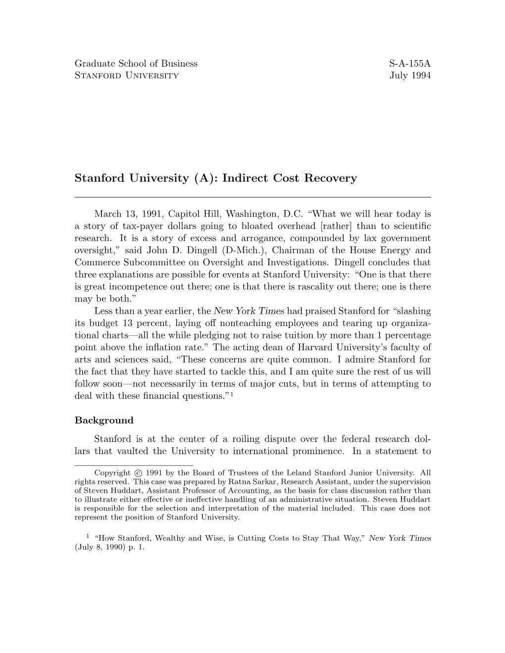 Stanford University (A): Indirect Cost Recovery