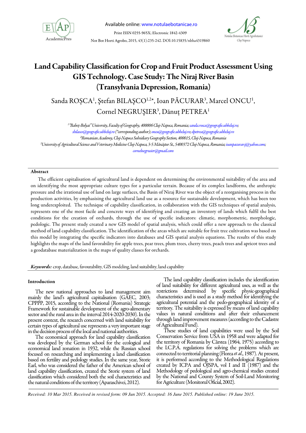 Land Capability Classification for Crop and Fruit Product Assessment Using GIS Technology. Case Study