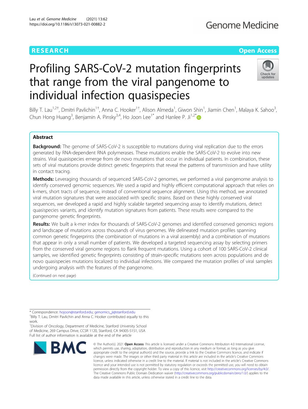 Profiling SARS-Cov-2 Mutation Fingerprints That Range from the Viral Pangenome to Individual Infection Quasispecies Billy T
