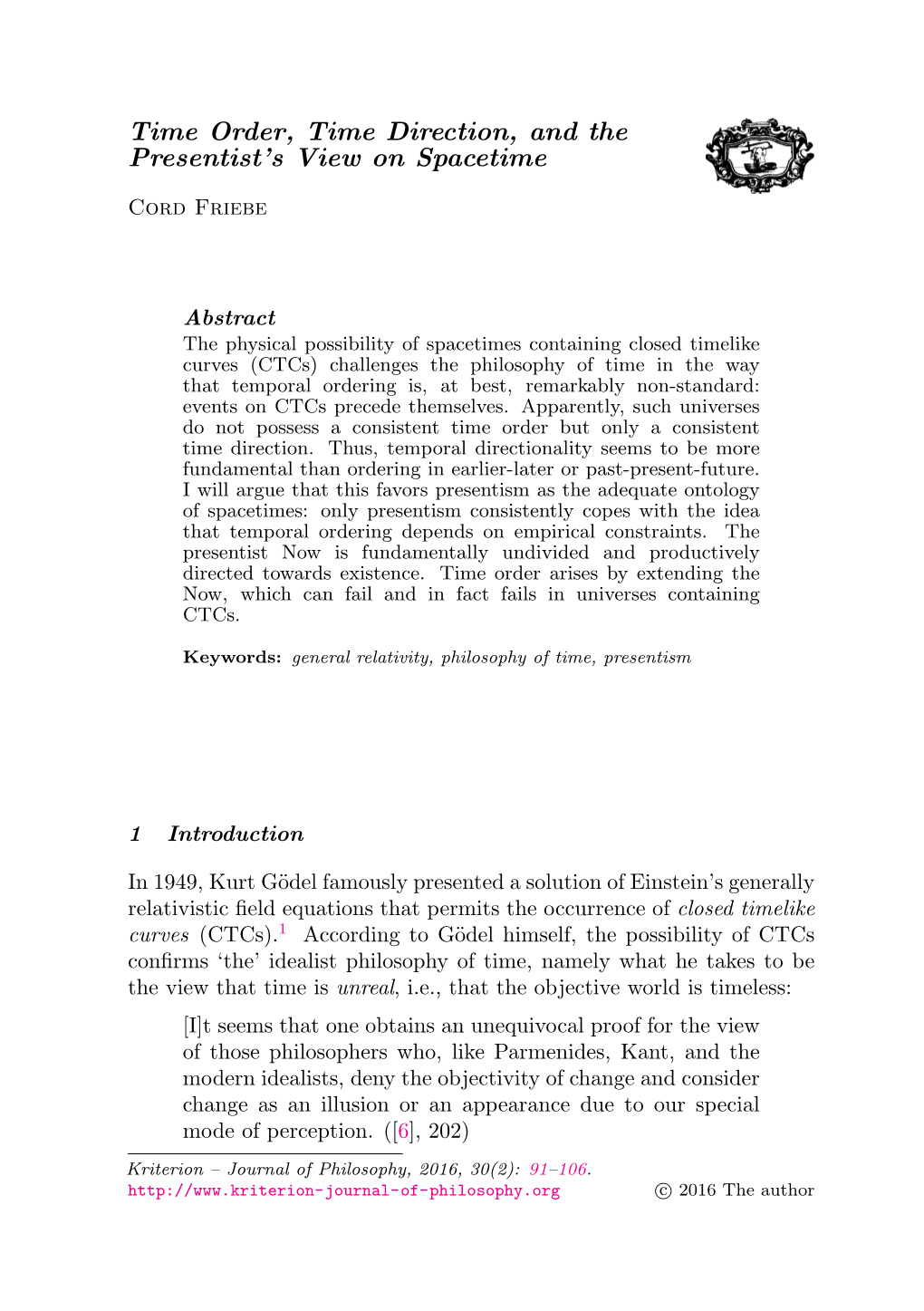 Time Order, Time Direction, and the Presentist's View on Spacetime