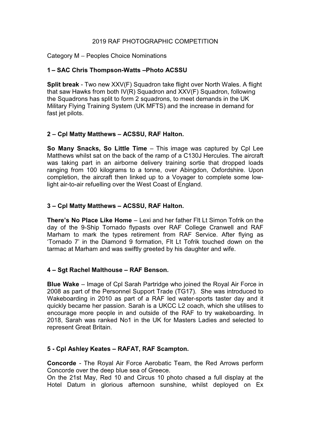 2019 RAF PHOTOGRAPHIC COMPETITION Category M