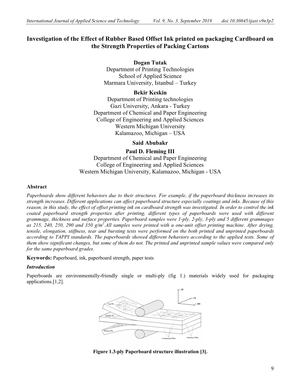 Investigation of the Effect of Rubber Based Offset Ink Printed on Packaging Cardboard on the Strength Properties of Packing Cartons