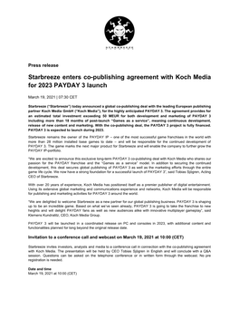 Starbreeze Enters Co-Publishing Agreement with Koch Media for 2023 PAYDAY 3 Launch