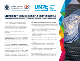 Statement from Business Leaders for Renewed Global Cooperation