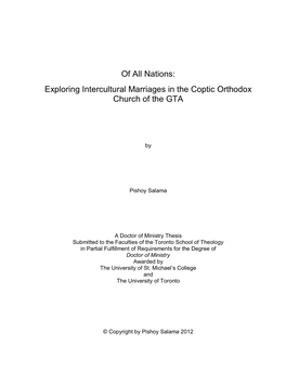 Exploring Intercultural Marriages in the Coptic Orthodox Church of the GTA