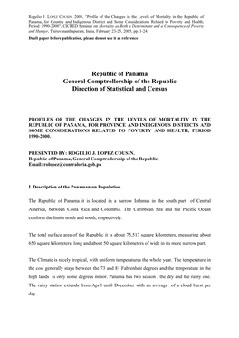 Republic of Panama General Comptrollership of the Republic Direction of Statistical and Census