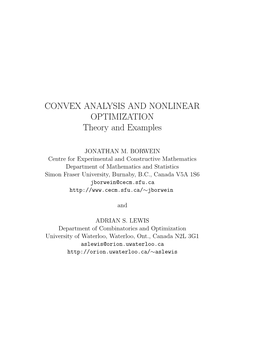 CONVEX ANALYSIS and NONLINEAR OPTIMIZATION Theory and Examples