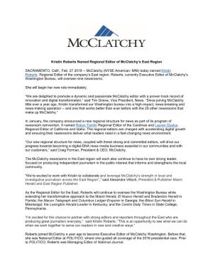 Kristin Roberts Named Regional Editor of Mcclatchy's East