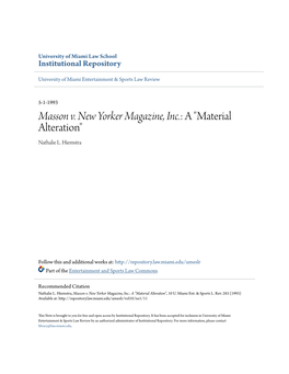 Masson V. New Yorker Magazine, Inc.: a "Material Alteration" Nathalie L