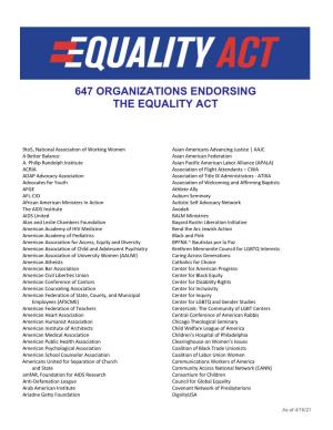 Organizations Endorsing the Equality Act