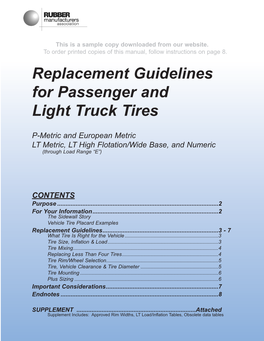Replacement Guidelines for Passenger and Light Truck Tires