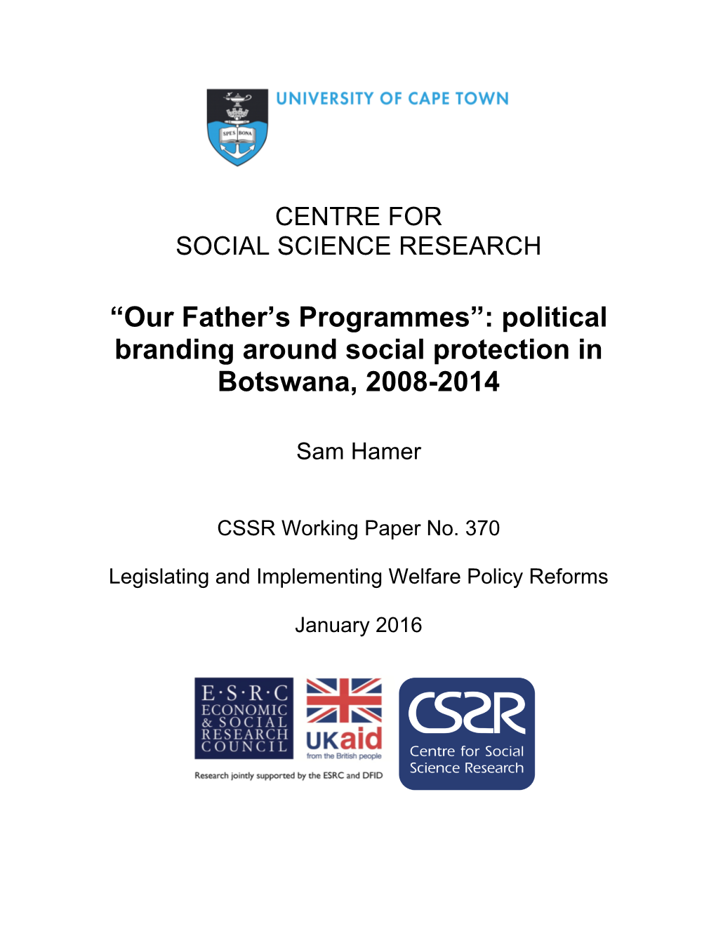 Political Branding Around Social Protection in Botswana, 2008-2014