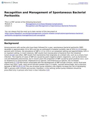 Recognition and Management of Spontaneous Bacterial Peritonitis