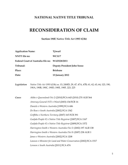 Reconsideration of Claim