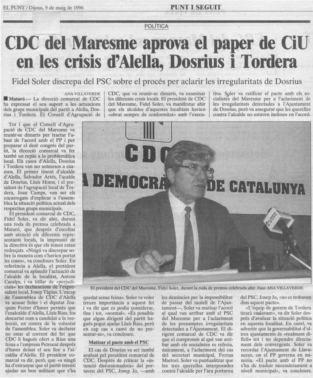 Ede Del Maresme Aprova El Paper De Eiu En Les Crisis D'alella, Dosrius