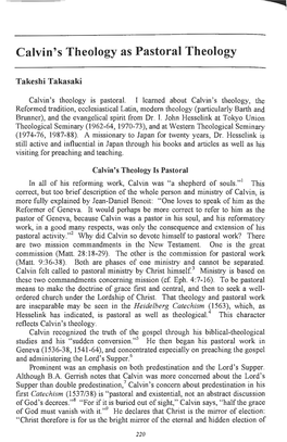 Calvin's Theology As Pastoral Theology