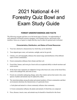 2021 National 4-H Forestry Quiz Bowl and Exam Study Guide