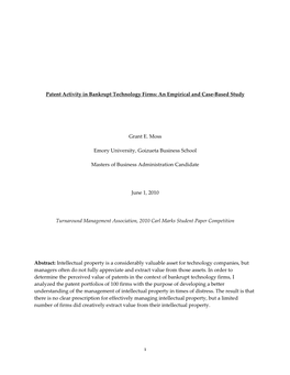 Patent Activity in Bankrupt Technology Firms: an Empirical and Case-Based Study