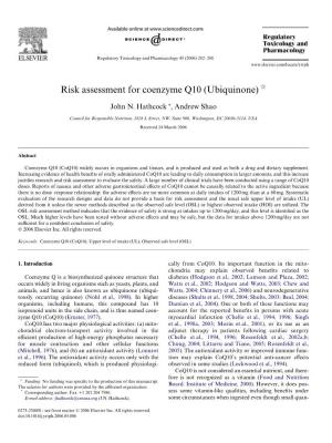 Risk Assessment for Coenzyme Q10 (Ubiquinone) ଝ