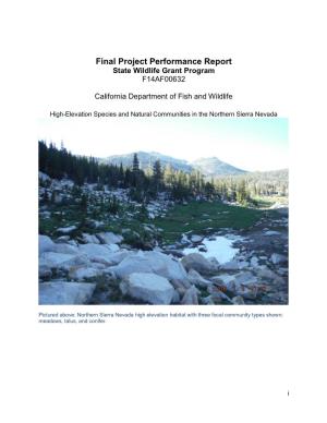 Final Project Performance Report State Wildlife Grant Program F14AF00632