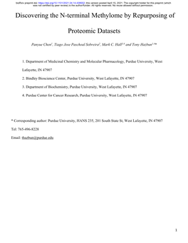 Discovering the N-Terminal Methylome by Repurposing of Proteomic