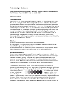 Product Spotlight – Sunsensors New Photochromic Lens Technology