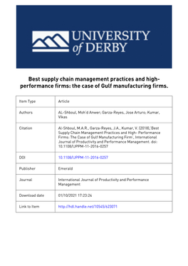 Best Supply Chain Management Practices and High- Performance Firms: the Case of Gulf Manufacturing Firms