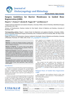 Surgery Guidelines for Barrier Membranes in Guided Bone Regeneration (GBR) Rispoli L1*, Fontana F1, Beretta M1, Poggio CE1,2* and Maiorana C1