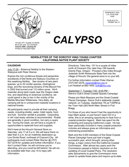 CALYPSO $5.00 Per Year, Non-Members Volume 2004, July/Aug 04 Printed on Nerecycled Paper
