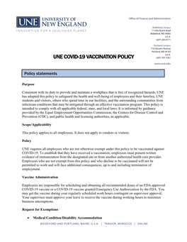 Une Covid-19 Vaccination Policy