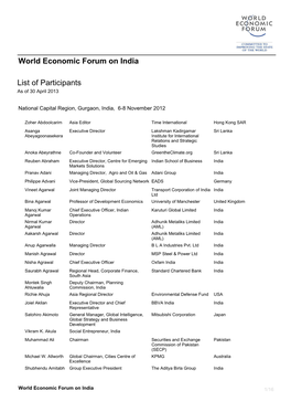 List of Participants As of 30 April 2013