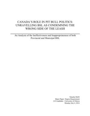 Canada's Role in Pit Bull Politics: Unravelling Bsl As