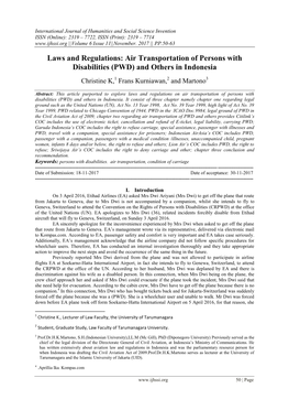 Laws and Regulations: Air Transportation of Persons with Disabilities (PWD) and Others in Indonesia