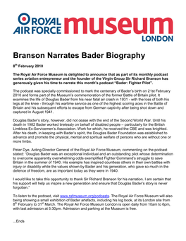 Branson Narrates Bader Biography