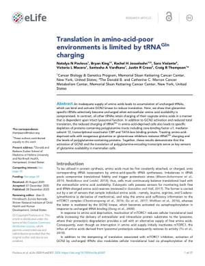 Translation in Amino-Acid-Poor Environments Is Limited by Trna